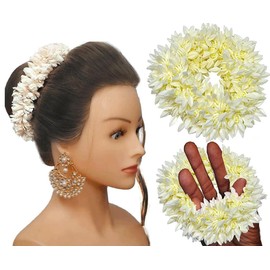 Huntlie 2 Pcs Hair Mogra Scented Rubber band Gajra Hair accessories for Women And Girls, Hair Flower Bun Artificial Gajra Scrunchies