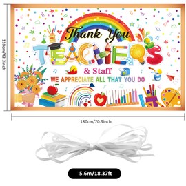2025 Teacher Appreciation Week Decorations, Thank You Teachers Staff Backdrop Large Happy Teacher Appreciation Week Banner, School Classroom Decorations for Teacher's Day Supplies