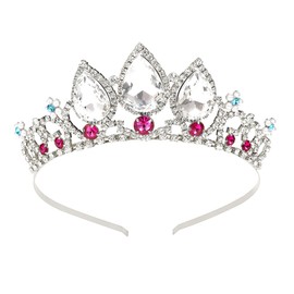 Qiwenr Princess Crown, Elegant Princess Crown, Rhinestone, Wedding Bridal Crystal Tiara, Crown Crystals Tiara, Suitable for Wedding, Bride, Prom, Birthday, Costume Party (Pink), Alloy, Crystal
