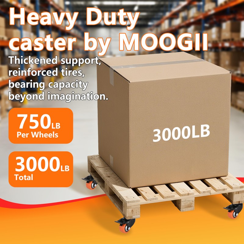 Heavy Duty Industrial Brake Caster,Load Capacity 3000lbs, No Noise Polyurethane