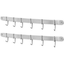 eForwish Stainless Steel Kitchen Utensil Racks Holder Hanging Rail Organize Pots Pans Kitchen Knife Gadgets On Wall Mounted Hanger Bar Rail Under Cabinet Shelf (6 Hook,17") Pack of 2