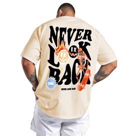 Mens Graphic Tees Vintage T-Shirts Oversized Skull Letter Print Casual Crewneck Cotton Top Short Sleeve Rapper Streetwear Apricot M