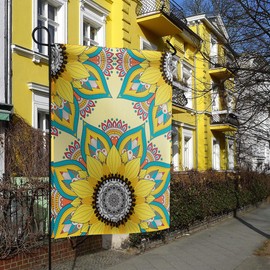 Bright Flower Garden Flag Mandala Sunflower Spring Colorful Floral Garden Flags 12x18inch, Double Sided Flag Banner, Weatherproof Yard Sign for Lawn, Garden, Backyard, and Outdoor Decoration