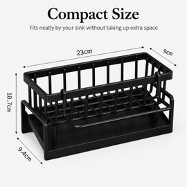 LMSAWK Kitchen Sink Organiser Sink Caddy, Carbon Steel Sponge Holder with Removable Dish Cloth Hanger, Organises Sponges, Dish Cloths and Sink Accessories for Kitchen and Bathroom, Black