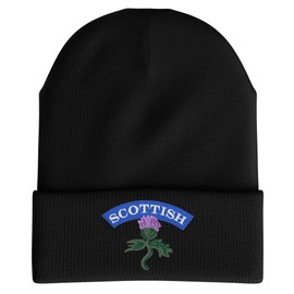 Purple Print House Scottish Thistle Embroidered Beanie Men Women Scotland Rugby Supporters Nations Winter Hat, One Size, Black