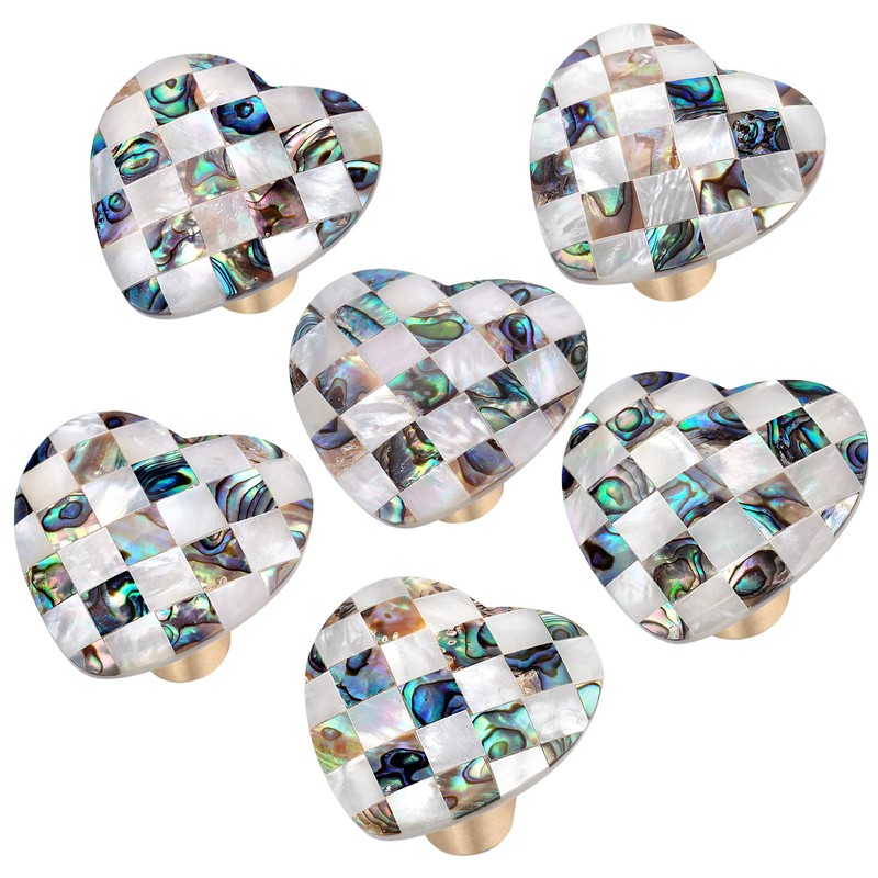 Nupuyai 2pcs Heart Abalone Shell & White Shell Drawer Knobs