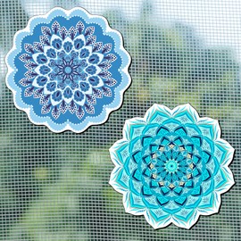 2 Pairs Mandala Screen Door Magnets 6" Round Double Sided Flexible Door Protectors for Sliding Screen Doors, Decorative & Functional Magnets to Prevent People & Pets from Running into Windows