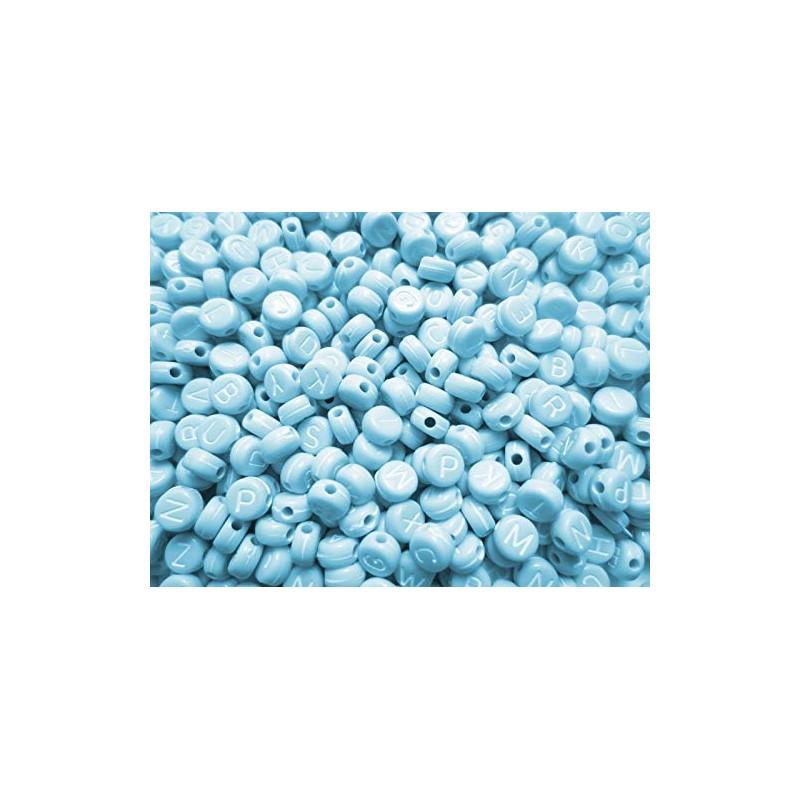 500pcs Alphabet Beads Round Flat Light Blue 7mm Craft Material