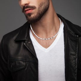 GAVU Stainless Steel Howlite Stone Beaded Necklace for Men Women, 50cm