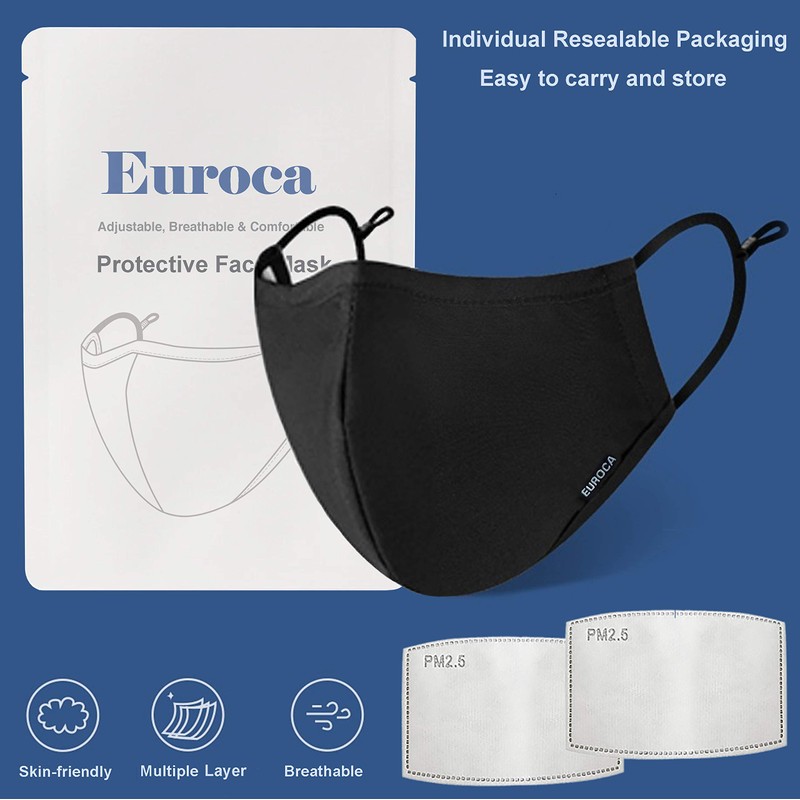 Euroca Cloth Face Mask 3 Layer Reusable Washable and Adjustable