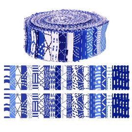 Soimoi 40Pcs Japanese Sashiko Print Precut Fabrics Strips Roll Up 1.5x42inches Cotton Jelly Rolls for Quilting - Medium Blue