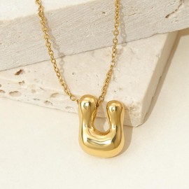 Viwind Letter Pendant Necklace Women's Chain 18 Carat Gold A-Z Necklace for Women Bubble Letter 48 cm Adjustable with Gift Box, Stainless Steel, No Gemstone