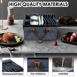 Felt Plate Storage Box Caravan Plate Holder with Cup Holder Camping Dinnerware Storage Container with Removable Divider & Lid Plate and Cup Storage for Protecting Motorhome Cupboard Kitchen Cookware