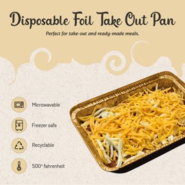 KitchenDance Colored Disposable Aluminum Take Out Pans with Board Lid - 2 1/2 Pound Non-stick Aluminum Foil Pan, Perfect for Cobblers and Casseroles #6421L (Black & Gold, 250)