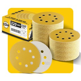 100PCS 125mm 8 Hole Sanding Discs Sandpaper, 320 Grit, Premium Gold Round Hook and Loop for Random Orbital Sander - Ideal for Wood, Metal, Automotive