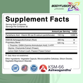 BodyFusion X Sleep Support - Premium Sleep Supplement with Ashwagandha KSM-66, Vitamin B5, L Theanine, & Lemon Balm - Promotes Deep Sleep, Mood Balance, Recovery, & Relaxation - 60 Vegan Capsules