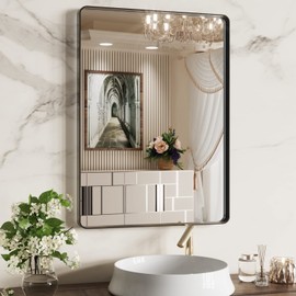 WEER 22X30 Inch Black Metal Framed Bathroom Mirror, Matte Black Bathroom Vanity Mirror, Rectangular Black Wall Mirror for Bathroom, Tempered Glass, Rounded Corner, Hangs Horizontal or Vertical