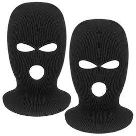 2 Pack 3-Hole Full Face Mask Cover Ski Mask Winter Balaclava Cap Knitted Face Cover for Winter Outdoor Sports (Black)