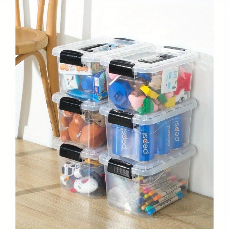AYD 6PCS Stackable Storage Bins,Secure Snap-Lock Lids,Clear Plastic Organizer Boxes