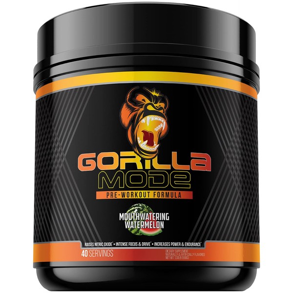 Gorilla Mode Pre Workout - Massive Pumps · Laser Focus · Energy · Power - L-Citrulline, Creatine, GlycerPump™, L-Tyrosine, Agmatine, Kanna, N-Phenethyl Dimethylamine Citrate - 590 Grams (Watermelon)