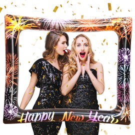 LMSHOWOWO Colorful New Year Photo Booth Frame, New Year Inflatable Photo Frame, New Year Photo Booth Props Frame, Happy New Year's Eve Blow Up New Year Selfie Frame, for New Years Eve Party Supplies