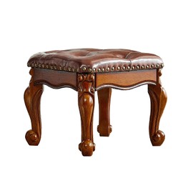 HOOTSMALL Footstool and Ottomans Small Foot Stool with Fiber Leather Wooden Foot Rest Upholstered Footrest for Living Room Bedroom (Red-Brown)