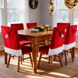 23.6 x 19.6 Inch Red Christmas Chair Covers Set of 6 Velvet Santa Hat Chair Covers Christmas Dining Chair Covers Santa Hat Seat Covers for Xmas Party Decoration Chairs Back Cover for Home Dining Room
