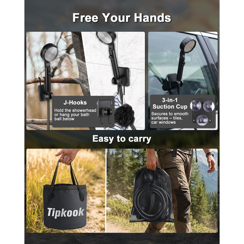 Portable Shower for Camping with 5 Gallons Foldable Bucket,High-Pressure