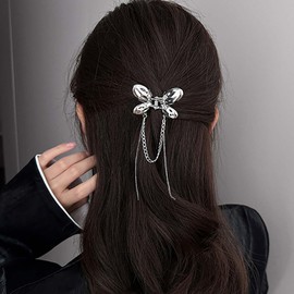 TseanYi Boho Butterfly Hair Clips Silver Butterfly Tassel Hair Pins Metal Butterfly Claw Clip Small Butterfly Barrette Hairclip Butterfly Fringe Claw Clip Tiny Metal Claw Clip for Women