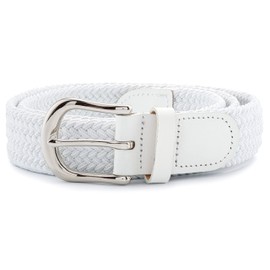 Streeze 30mm Stretch Belt - Braided Elastic Webbed Belt with Silver Metal Buckle (Medium, White)