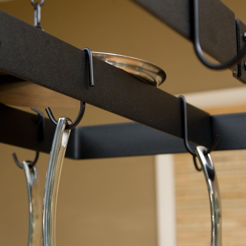 Rogar Black Rectangular Pot Rack with Centerbar