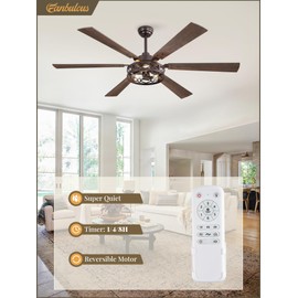Fanbulous 65 Inch Ceiling Fan with Lights, Farmhouse Caged Ceiling Fans with Remote,Oil Bronze Industrial Ceiling Fans with Quiet Reversible DC Motor, Large Ceiling Fan for Living Room, Bedroom
