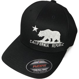 California Flag Curved Bill Baseball Hat Flexfit-Black XLG/XXL