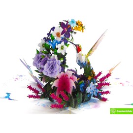 GREENHANDSHAKE Graceful Hummingbirds, Pop Up Card for Animal Lovers, greeting card for birthday, valentine's day, mother's day, anniversary, thank you, get well