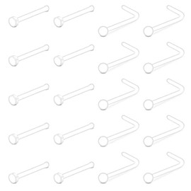 D.Bella 20G Clear Nose Studs Acrylic L Shape Nose Rings Retainer Bioflex Bone Pin Straight Nose Studs Flexible Nose Piercing Flat Ball Top for Men Women