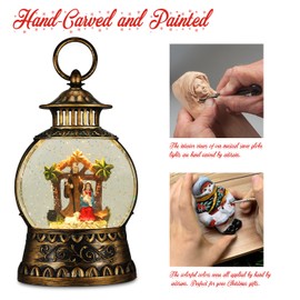 Christmas Nativity Snow Globe, Nativity Musical Snow Globe Lantern Lights with 6H Timer Battery & USB Powered, Retro Style Holiday Glitter Globe for Xmas Home Decoration Holiday Party Gifts
