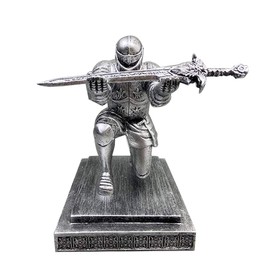 Hosoncovy Magnetic Executive Knight Pen Holder with Silver Sword,Cool Pen Holder Home Decoration Desktop Pendant Figurine Executive Soldier Knight Pen Stand Holder Support Pen (with Silver Sword)