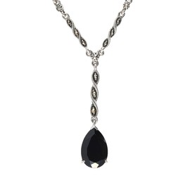 Esse Marcasite Sterling Silver Black Spinel and Marcasite Teardrop Necklace