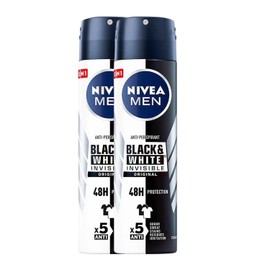 NIVEA Men Invisible for Black & White Original Anti-Perspirant Deodorant Spray 150ml | 48H Protection | No White Marks or Yellow Stains | No Ethyl Alcohol | Fresh Scent | Quick-Dry, 2 Packs