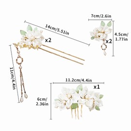 5pcs Camellia Flower Tassels Hair Pins,Vintage Chinese Hanfu Wedding Bridal Women's Hair Accessories,Pearl Bundle Upudo Hair Accessories,Suitable for bridal wedding hair tie hairstyle.