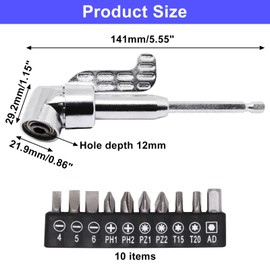 SWZHAI 105 Degree Right Angle Drill Adapter, 2025 New Right Angle Drill Attachment With Multi-function Bend Screwdriver Bit, 1/4" Hex Shank Driver Angle Drill Attachment for Household Work (Long)