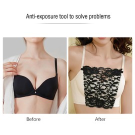 Risipu 3 Pack Lace Modesty Panels for Women Cleavage Cover Up for Low Neckline lace Insert for Low Cut Tops Perfect for Tank Tops, Dresses, Office Ladies (Black, White, Brown)