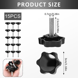 Pack of 15 Star Head Screws M8 x 25 mm Star Head Screws Wing Screws Made of Zinc Alloy Black for Machines, Furniture and Electronics