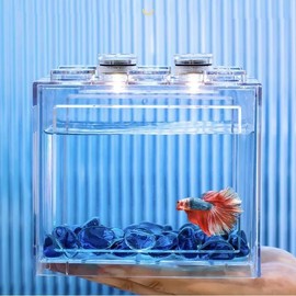 Modular Betta Fish Tank with LED Lighting & Mini Landscape Scaping - High-Clarity Desktop Small Aquarium for Betta Fish & Mini Turtles