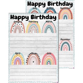 Boho Rainbow Birthday Charts- Laminated 14x19.5 - Classroom Posters and Decorations, Back to School Supplies, Teachers’ Posters for Preschool, Kindergarten, Elementary Classes