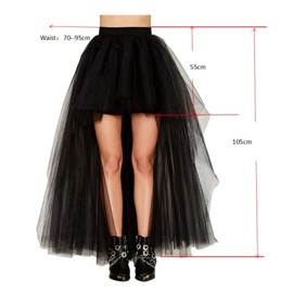 SSDH Tulle Long Petticoat Rockabilly 3 Layers High Low Woman Tutu Skirt Underskirt Slips Lolita Petticoat (Black)