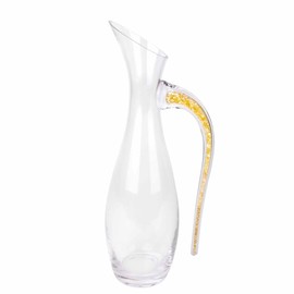 Vetrina Decanter, Crystal Glass, Elegant Design, Handle Detail, For Wine, Margaritas, Lemonade, Sangria, Tea, Champagne Gold, 4x16", Sold Individually