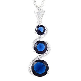 Riva Three Stone Pendant with 45 cm Chain and Round Cut Gemstone Cubic Zirconia CZ [5 Colours Available] in 18K White Gold Plated, Simple Modern Elegance, Brass, metal, Cubic Zirconia