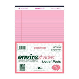 ROARING SPRING Enviroshades Recycled Legal Pads, 12 Pack, 8.5" x 11.75" 50 Sheets, Pink