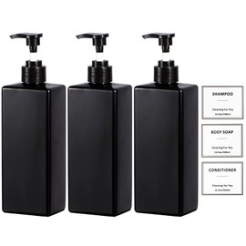 Yeeco Refillable Shampoo and Conditioner Bottles, Blue Shampoo Dispenser 16.9oz/500ml, Plastic Shampoo Bottles with Pump 3 Packs, Shampoo Bottles Refillable for Bathroom, Kitchen, Hotel - Brown